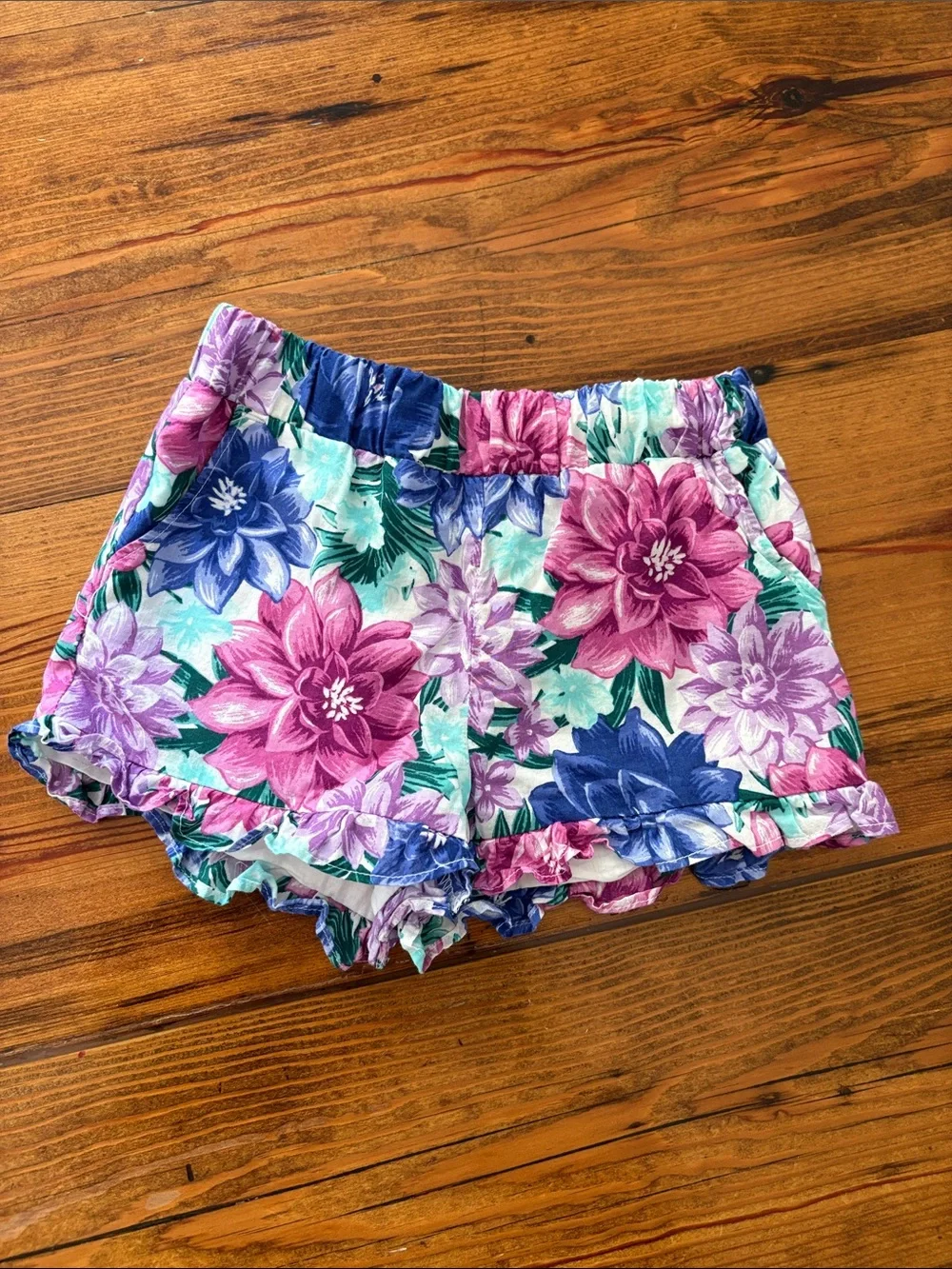 Baby Girls Floral Ruffle Shorts in Pink & Blue